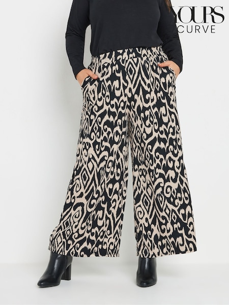 Yours Curve Black Abstract Structured Wide Leg Trousers (F13708) | £27