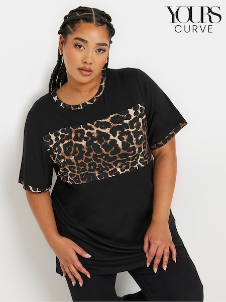 Yours Curve Black Leopard Print Block Detail Top (F13731) | £24