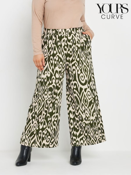 Yours Curve Green Abstract Structured Wide Leg Trousers (F13736) | £27