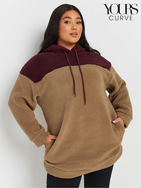 Yours Curve Natural Colourblock Teddy Hoodie (F13741) | £31