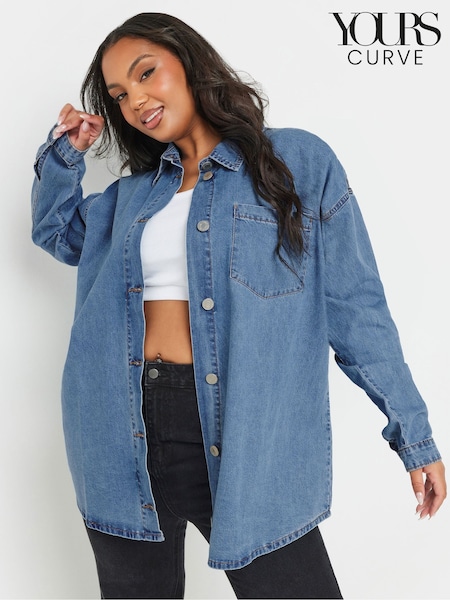 Yours Curve Blue Denim 100% Cotton Shirt (F13751) | £31