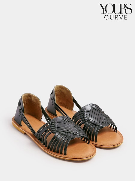 Yours Curve Black Wide Fit Woven Leather Flat Pumps (F13761) | £31