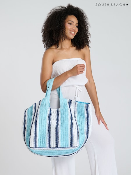 South Beach Blue Oversized Woven Shoulder Bag (F13778) | £28