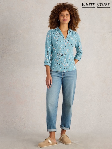 White Stuff Blue Annie Jersey 100% Cotton Shirt (F13807) | £45