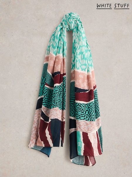 White Stuff Green Abstract Patchwork Scarf (F13811) | £25