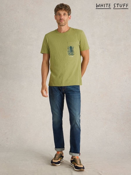 White Stuff Green Octopus Graphic 100% Cotton T-Shirt (F13821) | £28