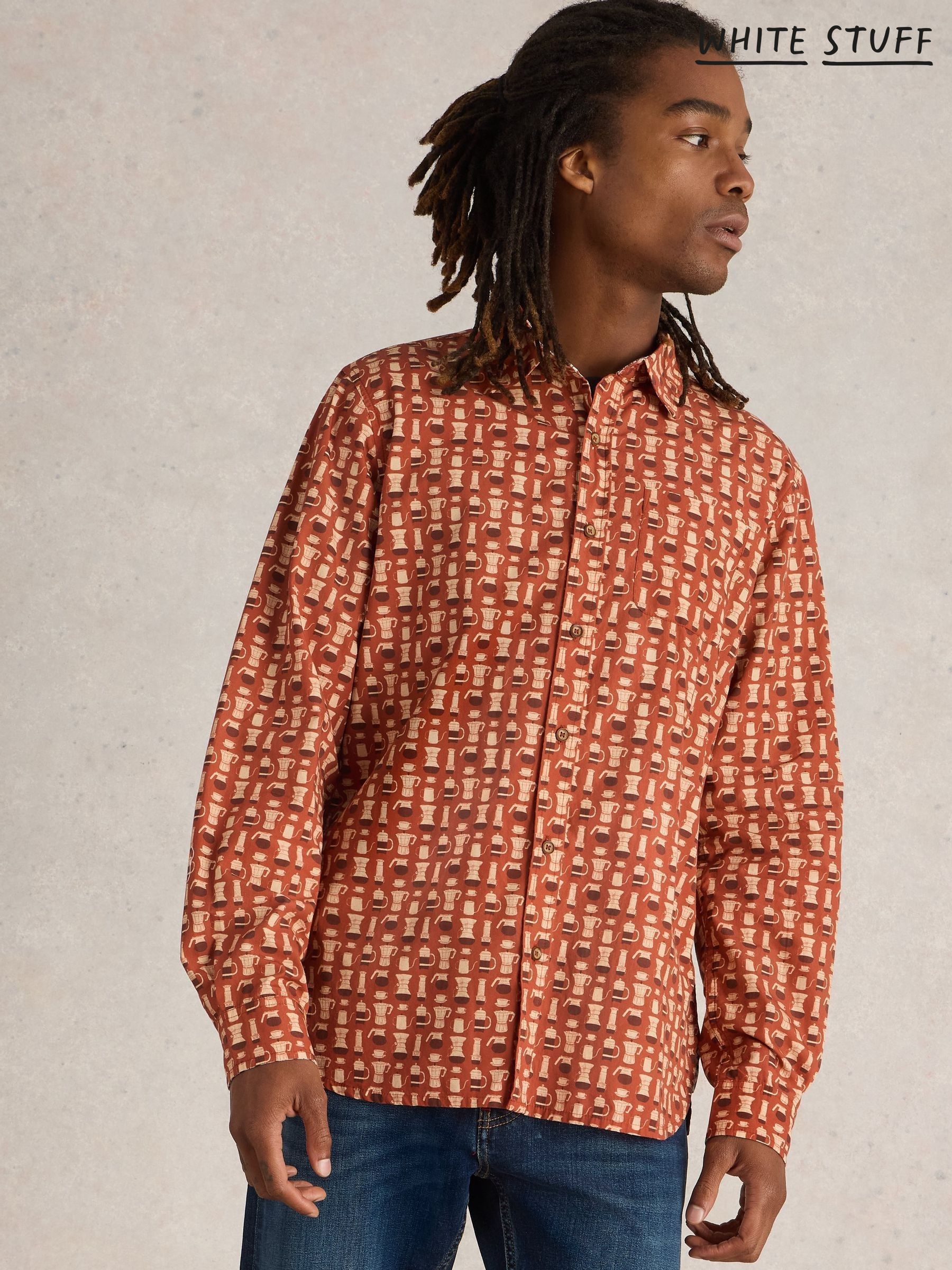 Buy Men s Orange Print Shirts Online Next UK