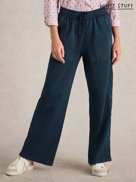 White Stuff Blue Ava Wide Leg Jersey 100% Cotton Joggers (F13953) | £59