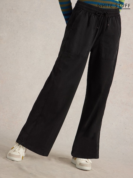 White Stuff Black Ava Wide Leg Jersey 100% Cotton Joggers (F13954) | £59