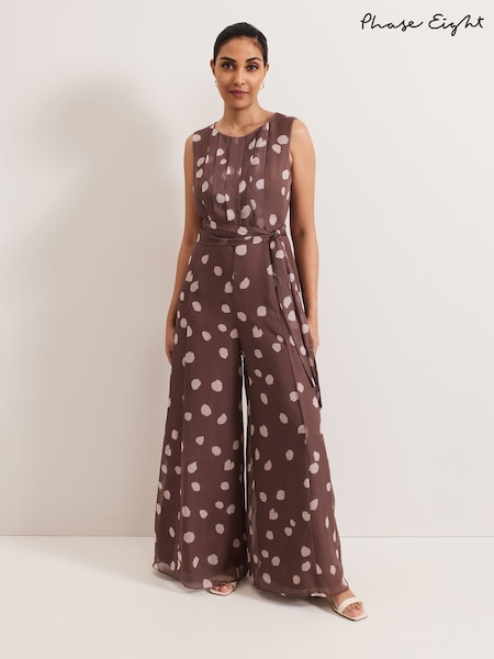 Phase Eight Brown Petite Maxine Spot Chiffon Jumpsuit (F13993) | £149