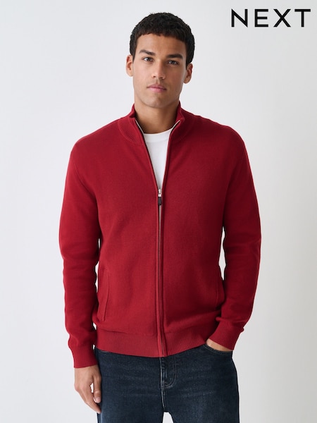 Red Regular Fit 100% Cotton Premium Zip-Through Cardigan (F14121) | £39