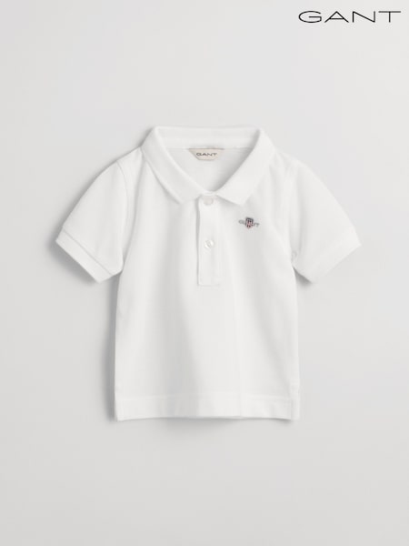 GANT White Baby Shield Logo Pique Polo Shirt (F14195) | £35