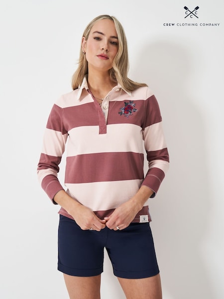 Crew Clothing Pink Stripe Embroidered Rugby 100% Cotton Shirt (F14198) | £59