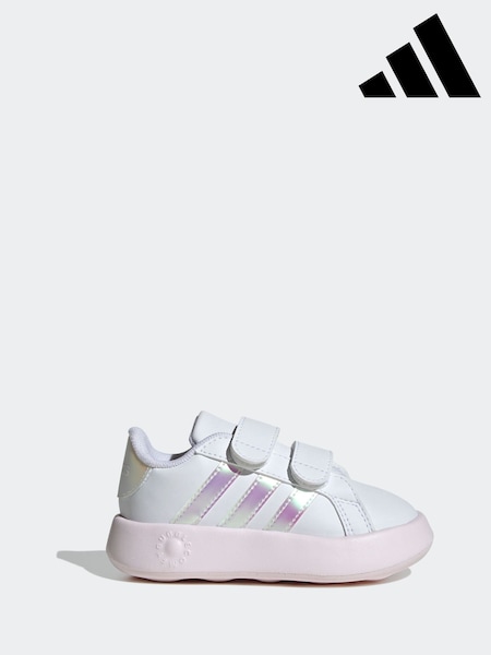 adidas White/Metallic/Pink Grand Court 2.0 Hook and Loop Infant Trainers (F14238) | £23