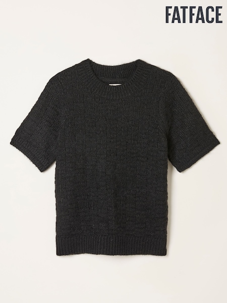 FatFace Keira Black Fluffy Short Sleeve Knitted T Shirt (F14278) | £48