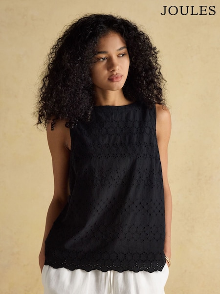 Joules Cove Black Linen-Blend Sleeveless Top (F14280) | £45