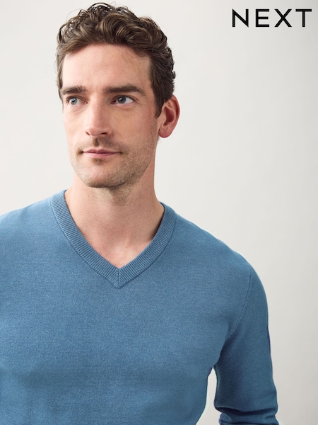 Blue Regular Fit Soft Touch V-Neck Sweater (F14395) | £19
