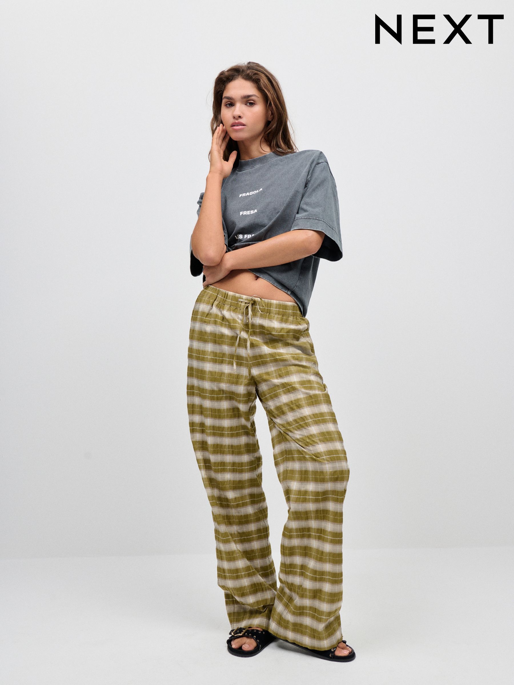 Buy Women's Petite Check Tartan Trousers Online | Next UK