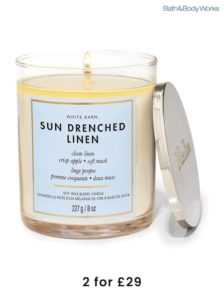 Bath & Body Works Sun Drenched Linen Single Wick Candle (F14461) | £20