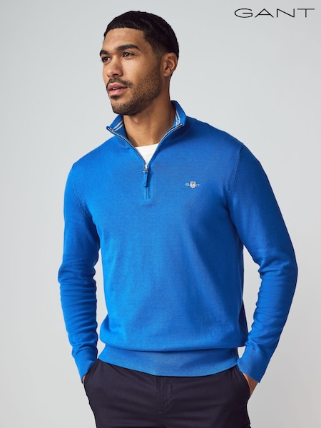 GANT Blue Classic Half Zip 100% Cotton Jumper (F14471) | £120