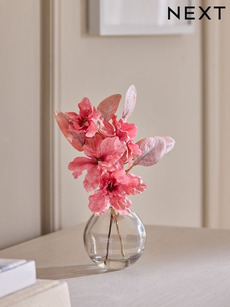 Metallic Pink Artificial Azalea In Glass Vase (F14550) | £12