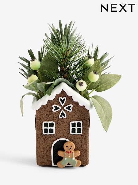 Green Artificial Winter Foliage In A Gingerbread House (F14577) | £12