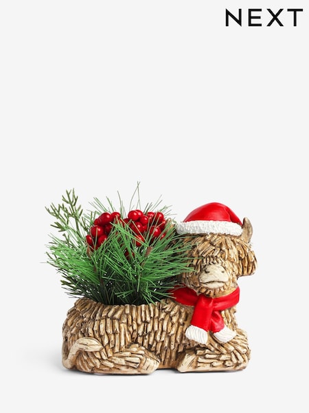 Red/Green Hamish The Highland Cow Artificial Christmas Arrangement (F14579) | £14