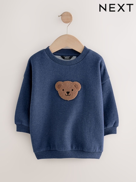 Navy Blue Bear Crew Neck Cotton Sweatshirt (3mths-7yrs) (F14600) | £0