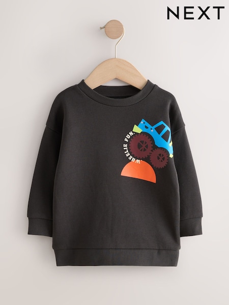 Charcoal Grey Bright Back Printed Crew Neck Jersey Sweatshirt (3mths-7yrs) (F14606) | £10 - £12