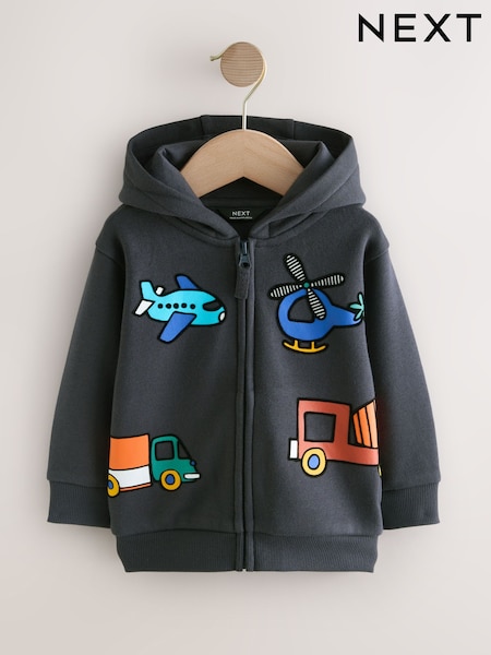 Navy All-Over Print Zip Through Hoodie (3mths-7yrs) (F14629) | £14 - £16