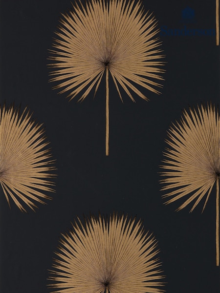 Sanderson Charcoal Gold Fan Palm Wallpaper Sample (F14643) | £1