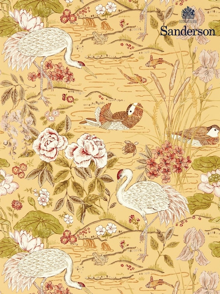 Sanderson Honey Olive Crane Frog Wallpaper Sample (F14645) | £1