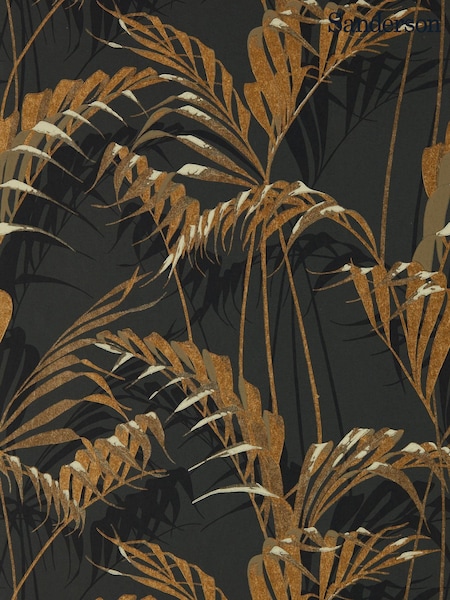 Sanderson Charcoal Gold Palm House Wallpaper Sample (F14649) | £1