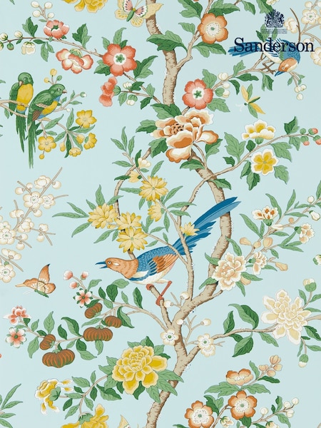 Sanderson Dawn Blue Persimmon Chinoiserie Hall Wallpaper Sample (F14651) | £1
