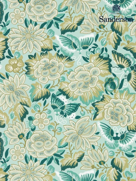 Sanderson Bamboo Viscose Fountain Green Amar Butterfly Wallpaper Sample (F14665) | £1