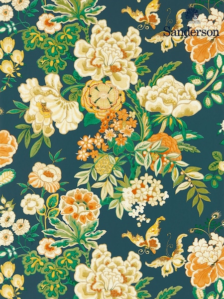 Sanderson Midnight Apricot Emperor Peony Wallpaper Sample (F14667) | £1