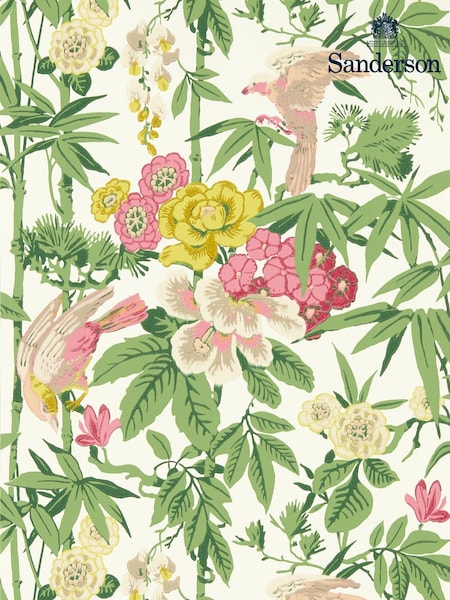 Sanderson Scallion Green Bamboo Viscose Birds Wallpaper Sample (F14676) | £1