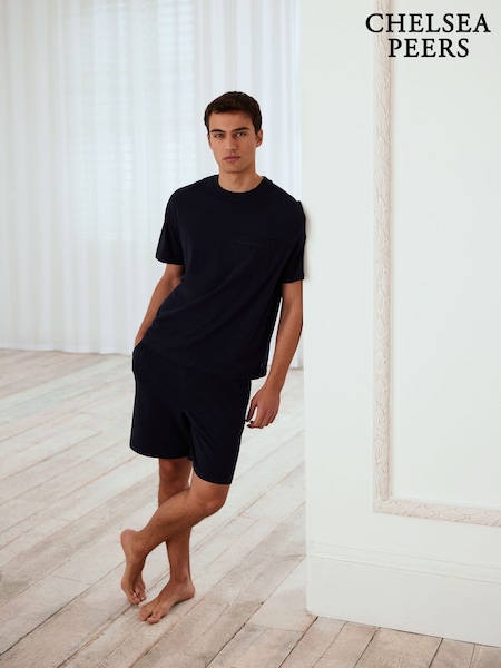 Chelsea Peers Blue Cotton Crew Neck Short Pyjamas Set (F14758) | £40