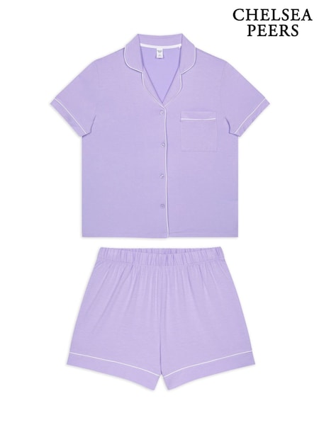 Chelsea Peers Purple TENCEL™ Modal Short Button Up Pyjamas Set (F14764) | £45
