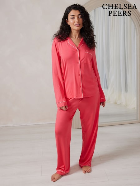 Chelsea Peers Red TENCEL™ Modal Long Button Up Pyjamas Set (F14776) | £55