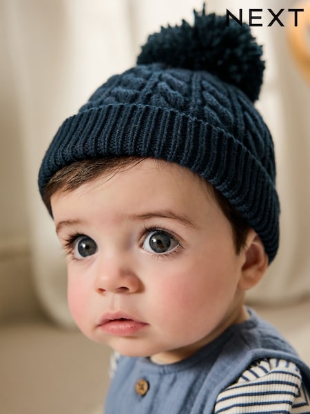 Navy Baby Knitted Hat With Pom (0mths-2yrs) (F14825) | £6