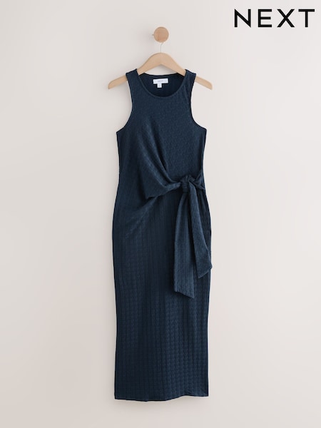 Navy Textured Jersey Tie Waist Maxi Dress (F14932) | £28