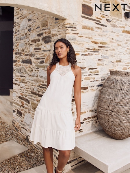 Ecru Crochet Mix Mini Dress (F14942) | £28