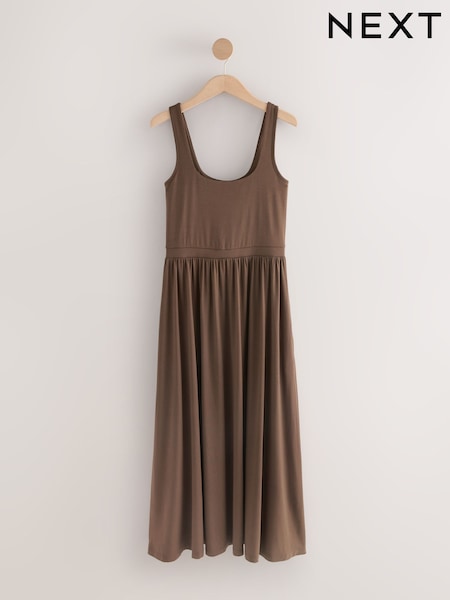 Chocolate Brown Jersey Waisted Summer Dress (F14951) | £38