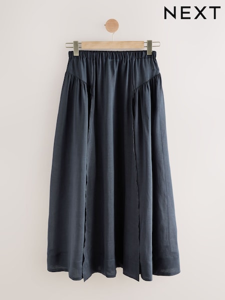 Blue Beach Midi Skirt With Ramie (F14957) | £0