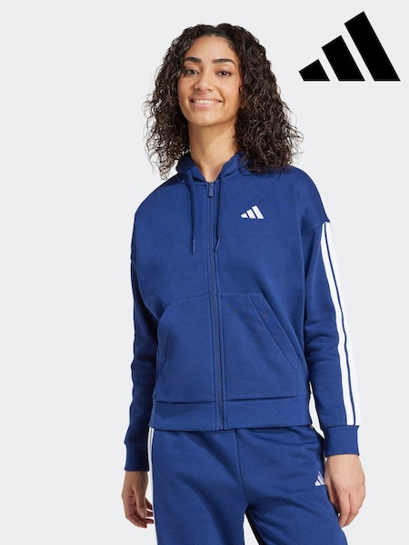 adidas Blue Essentials 3-Stripes Full Zip Fleece Hoodie (F14983) | £45