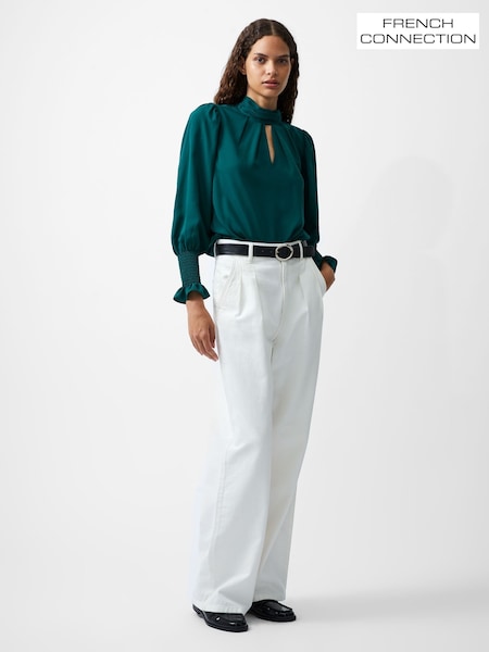 French Connection Green Crepe Light High Neck Long Sleeve Top (F15009) | £45