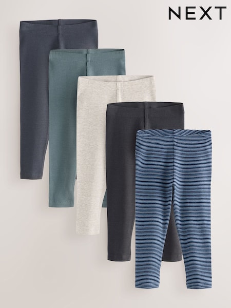 Blue/Grey/Stripe Ribbed Leggings 5 Pack (3mths-7yrs) (F15061) | £21 - £27