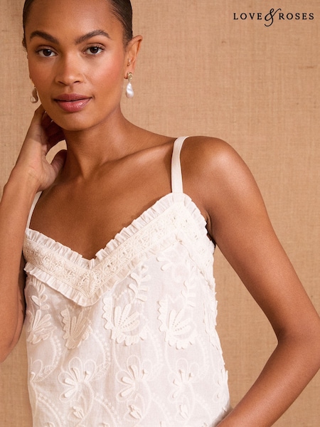 Love & Roses White Ecru 3D Cotton Cami (F15161) | £34