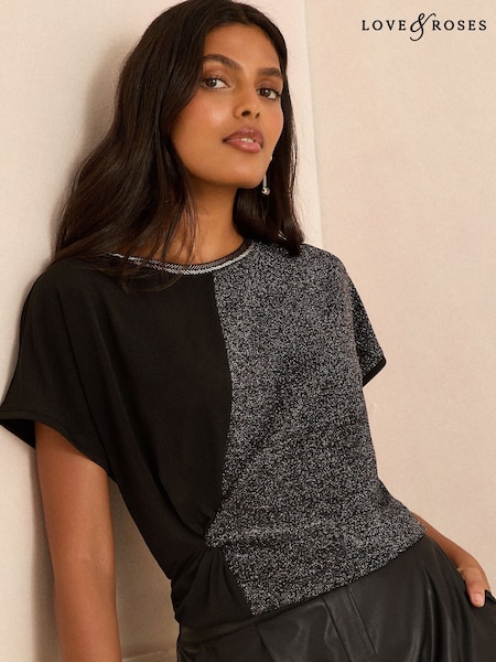 Love & Roses Black Twist Front Embelished Top (F15277) | £32